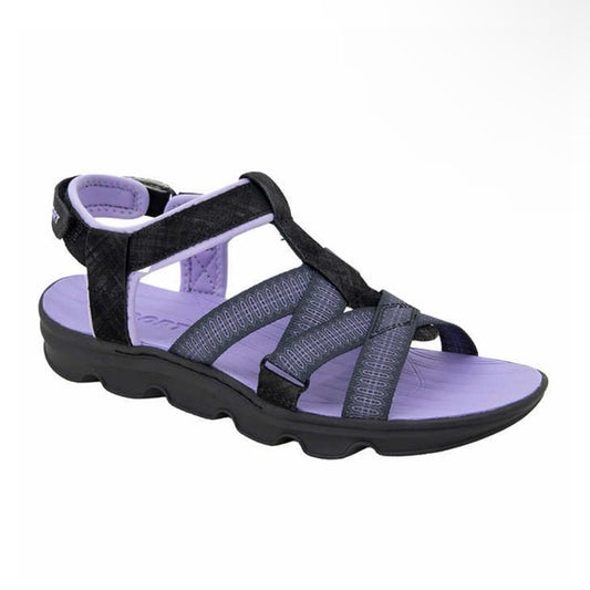 Jsport Ladies' Size 6 Strap Sandals All Terra Traction, Black/Purple, Customer Return