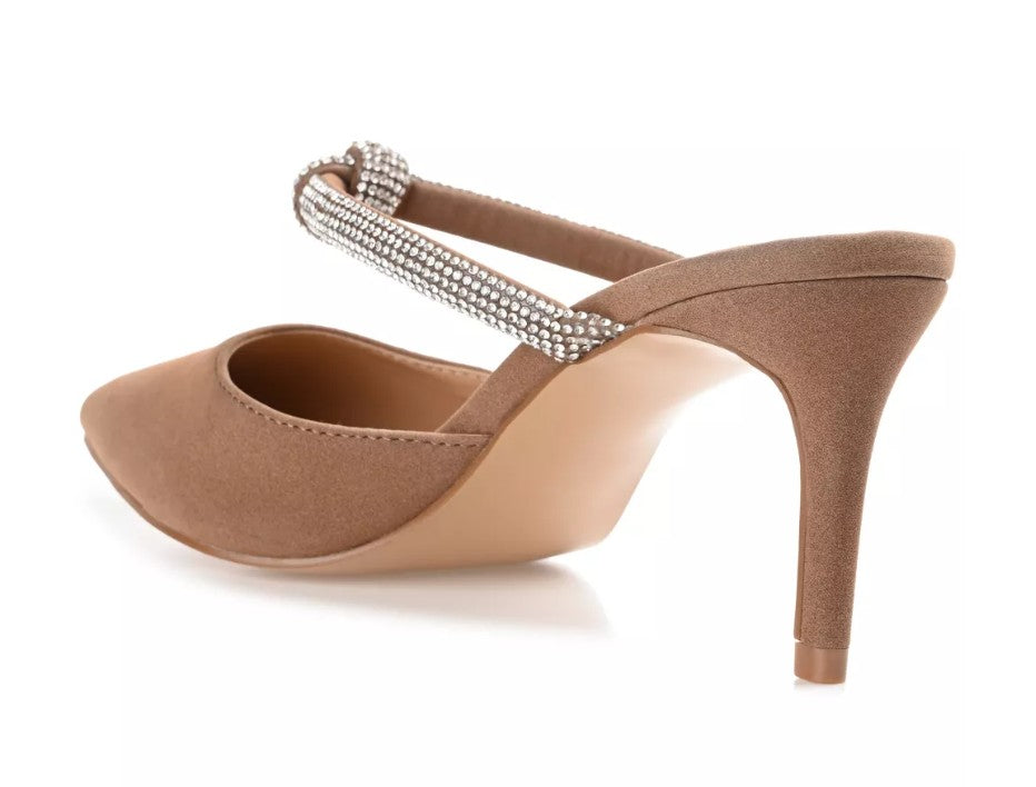 Journee Women's Size 6 Wide, Lunna Rhinestone Knot Pointed Dress Pumps, Brown