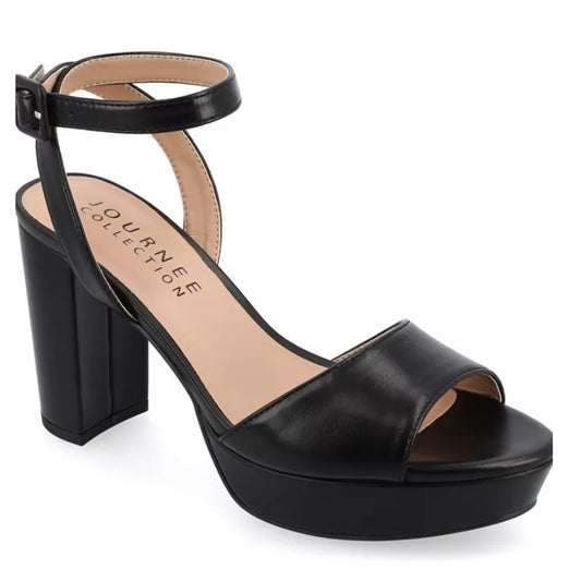 Journee Women Size 9.5, Nairri Platform Block Heel Dress Sandals, Black Grade A