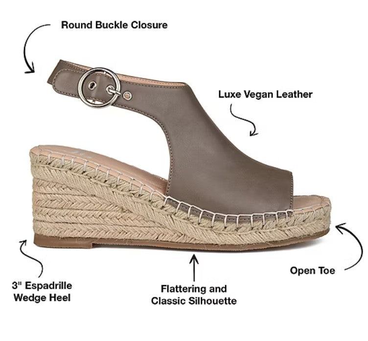 Journee Women's Size 10 Wide, Crew Espadrille Wedge Sandals, Taupe