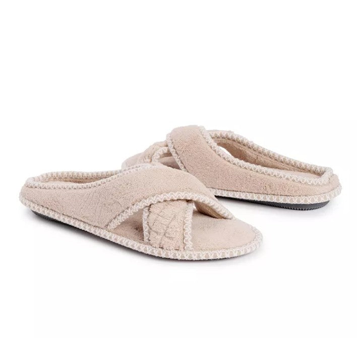 MUK LUKS Women's Size Medium (7-8) Ada Crossband Slippers, Honey Wheat (beige)