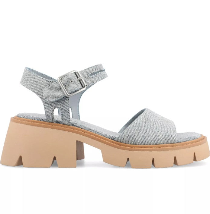 Journee Collection Women Size 8.5, Tillee Lug Sole Platform Sandals, Light Denim