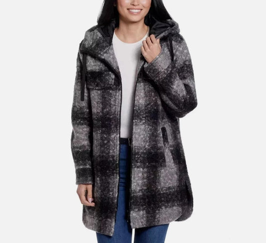 Weatherproof Ladies' Size XS (0-2), Boucle Hooded Jacket, Black Plaid