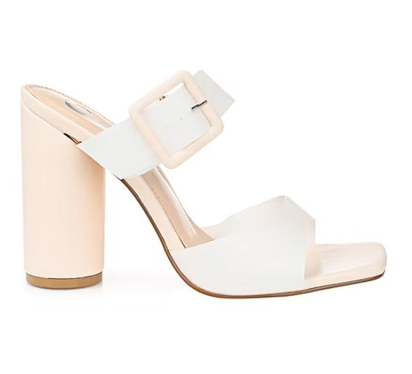 Journee Women's Size 8, Luca High Block Heel Vinyl Strap Sandals, Off White
