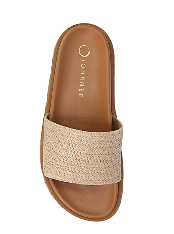 Journee Collection Women's Size 10, Starr Flat Slide Slip on Sandals, Natural