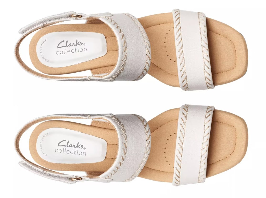 Clarks Women's Size 7, Kyarra Rose Wedge Sandals, White Leather
