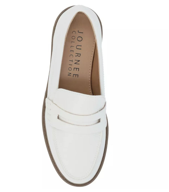 Journee Women's Size 6.5, Kenly Chunky Lug Sole Penny Loafer Shoes, White