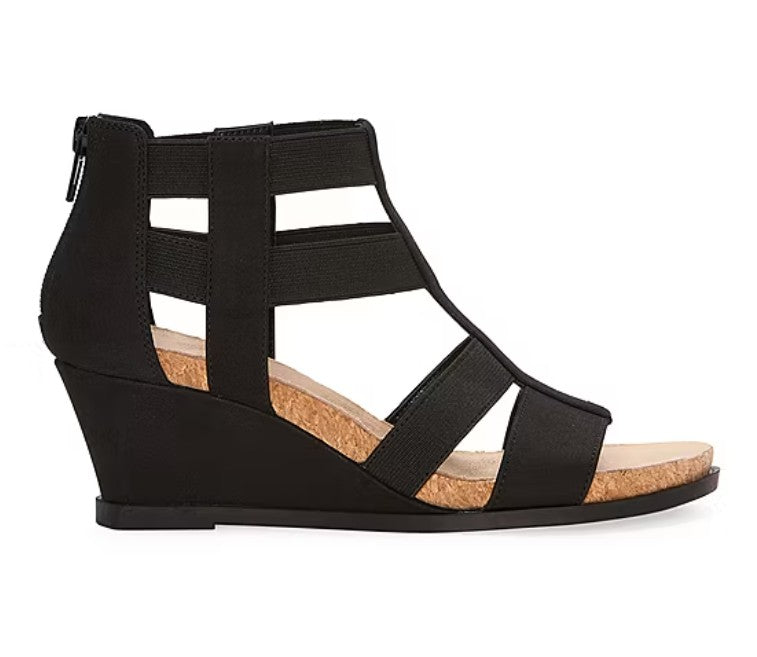 St. John's Bay Women's Size 6, Tidewell Strappy Wedge Sandals, Black