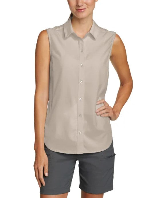 Eddie Bauer Ladies’ Size XS (0-2) Sleeveless Collared Tech Shirt, Gray