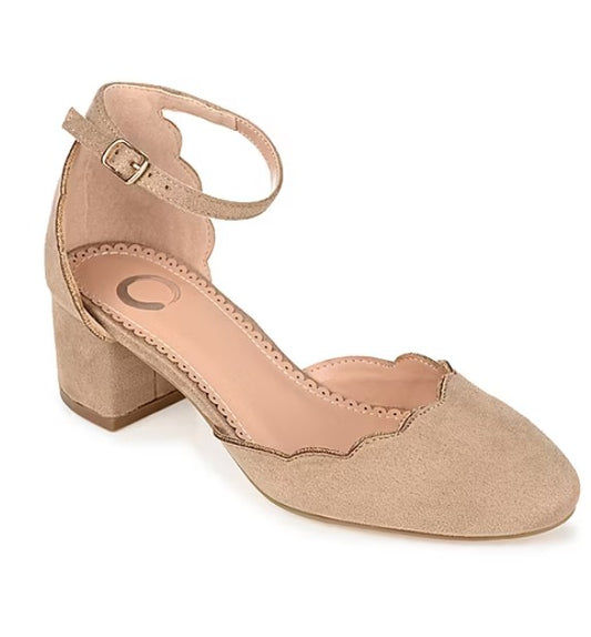 Journee Collection Women Size 11, Edna Ankle Strap Heeled Sandals Pumps, Taupe