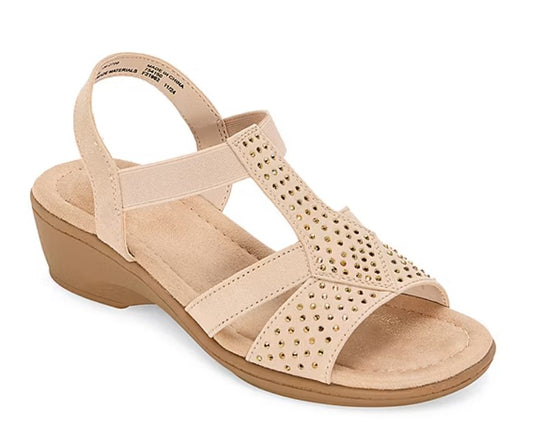 east 5th Women's Size 9.5, Studded Slingback Heeled Sandals, Nude Faux Suede