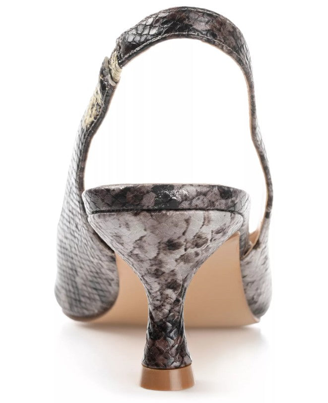 Journee Women Size 8.5 W, Mikoa Slingback Pointed Toe Kitten Heels, Brown Snake