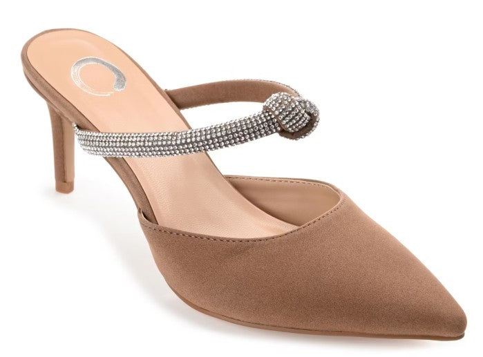 Journee Women's Size 6 Wide, Lunna Rhinestone Knot Pointed Dress Pumps, Brown