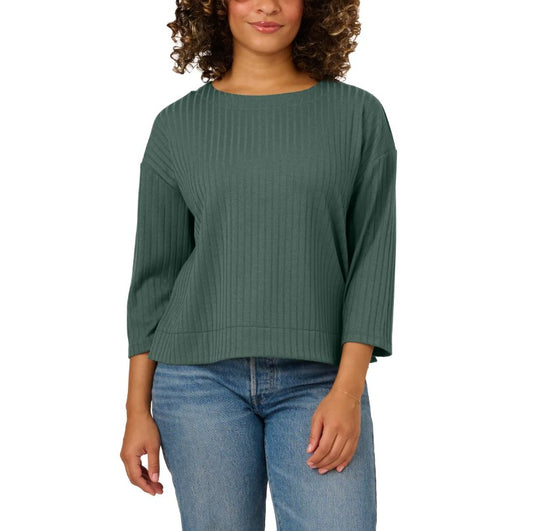 Adrianna Papell Women's Size X-Large Ribbed Top 3/4 Sleeve, Teal