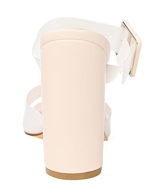 Journee Women's Size 8, Luca High Block Heel Vinyl Strap Sandals, Off White
