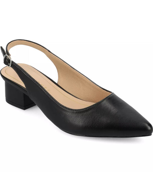 Journee Women's Size 11 Wide, Sling Back Low Block Heel Pumps, Black
