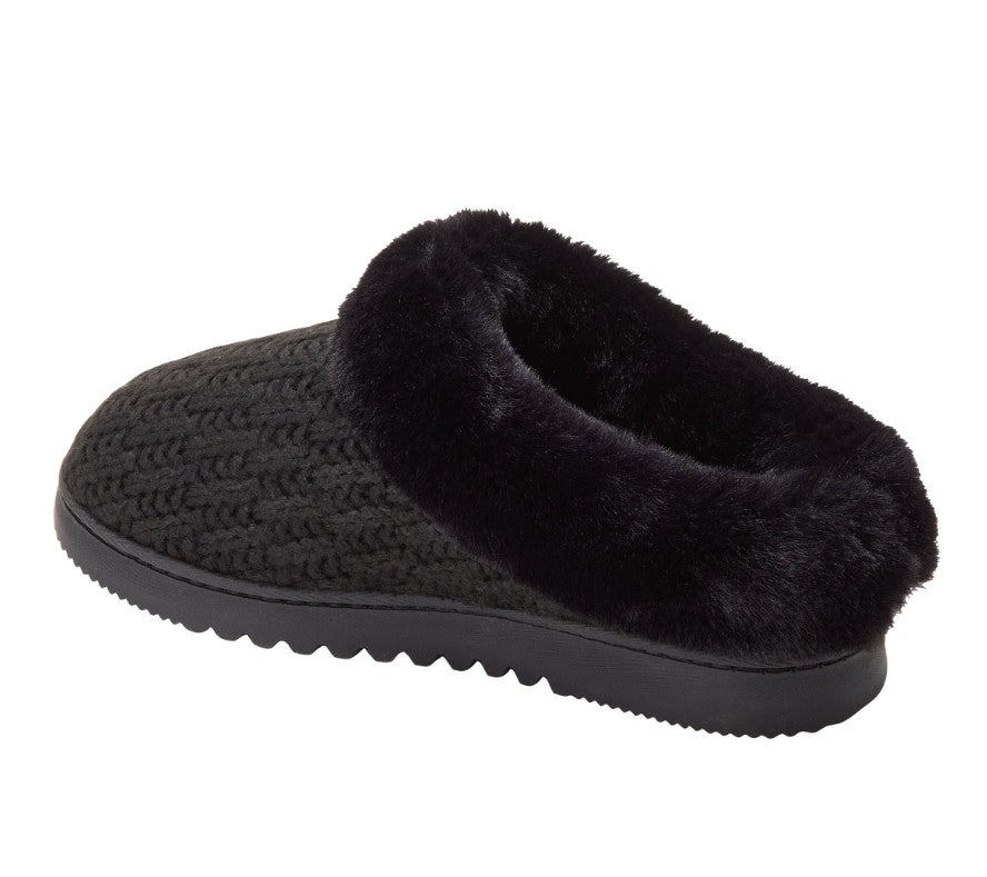 Dearfoams Ladies Medium (7/8), Memory Foam Cozy Knit Slippers, Black, Grade A
