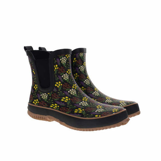 Western Chief Ladies' Size 10, Chelsea Rain Boot, Black (flowers), New without Box