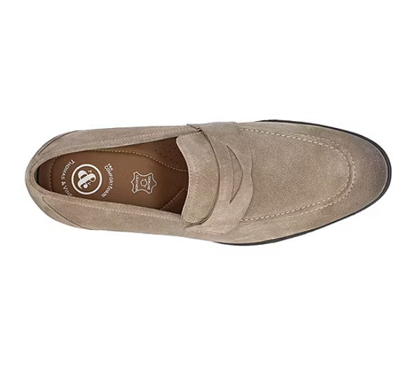 Thomas & Vine Men's Size 13, Bishop Moc Toe Penny Loafers, Taupe Suede