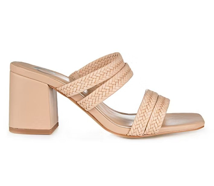 Journee Collection Women's Size 8.5, Natia Mid Block Heel Sandals, Tan