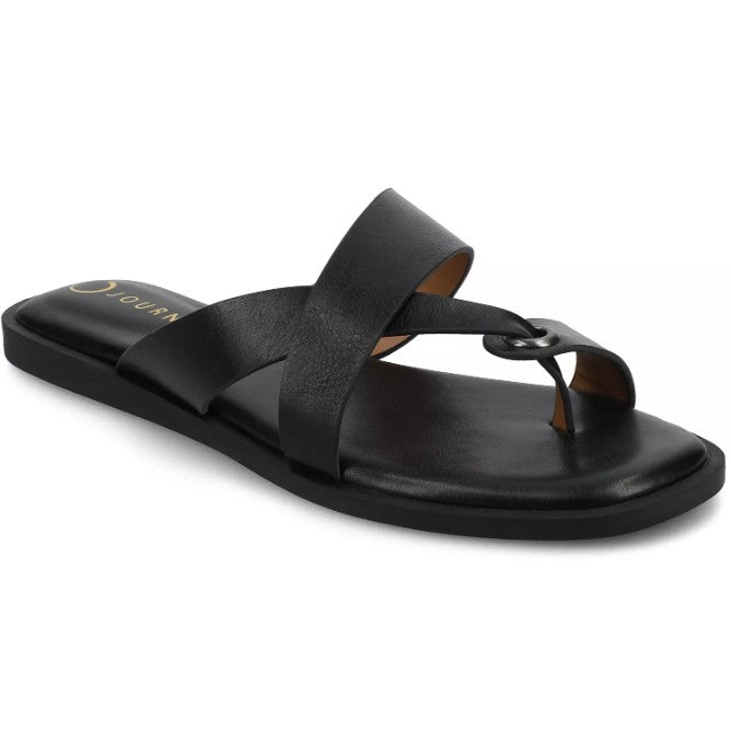 Journee Collection Women's Size 9.5 Prizzie Toe Ring Strappy Flat Sandals, Black