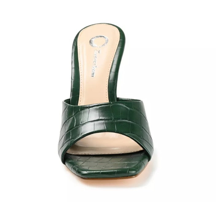 Journee Collection Women Size 6, Vivvy Wedge Heel Sandals, Green Faux Croc