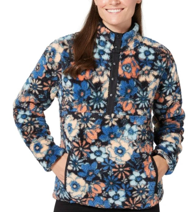 Hurley Ladies' Size Medium (8-10) Snap Plush Pullover, Blue Flowers