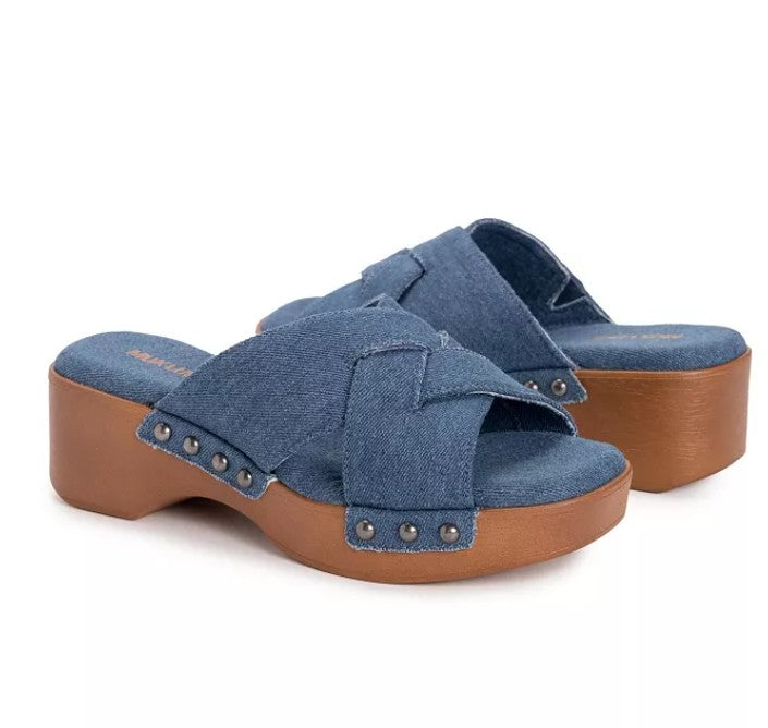 MUK LUKS Women's Size 9, Cadence Criss Cross Slide Sandals, Denim Blue