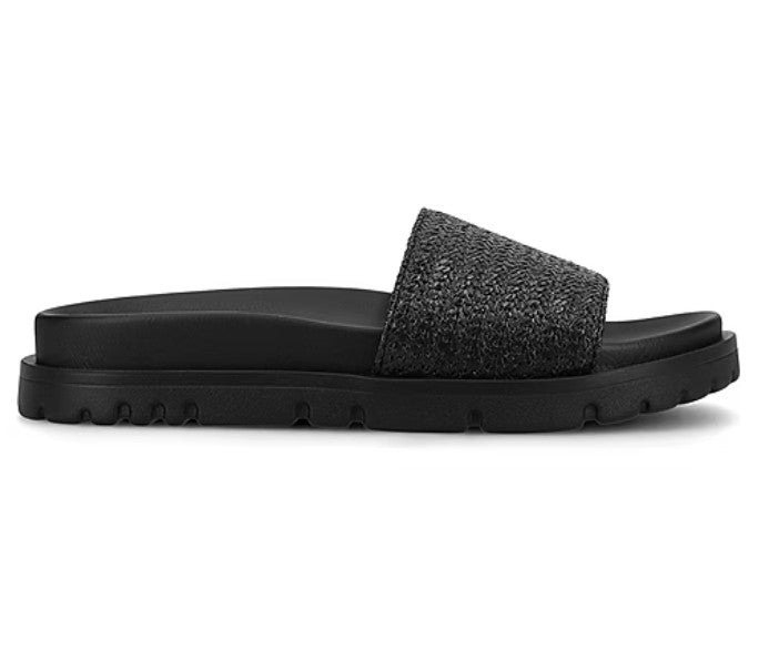 Journee Collection Women's Size 6, Starr Flat Slide Slip on Sandals, Black