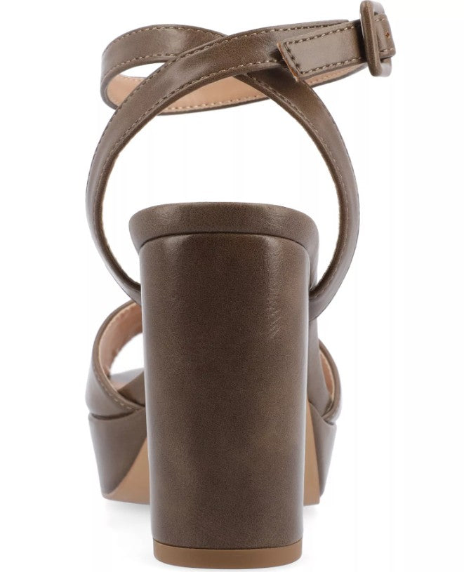 Journee Women's Size 8.5, Nairri Platform Block Heel Dress Sandals, Brown