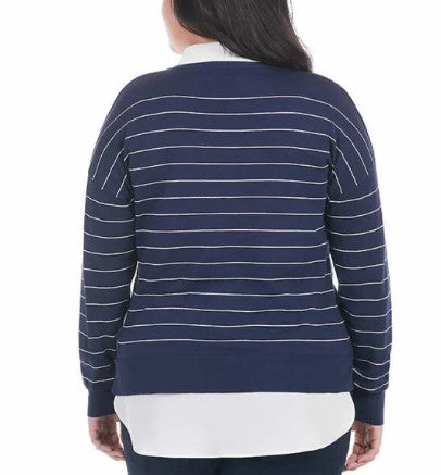 Hilary Radley 2-Fer Sweater Ladies' Size XL (16), Blue & Off White Stripes