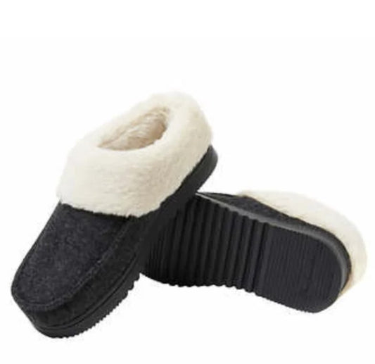 Dearfoams Ladies Size Small (5/6), Memory Foam Indoor/Outdoor Slippers, Black, Customer Return