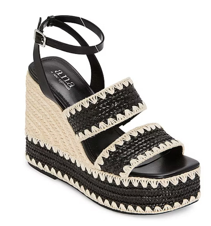 a.n.a Women's Size 8, Shore High Wedge Espadrille Sandals, Black