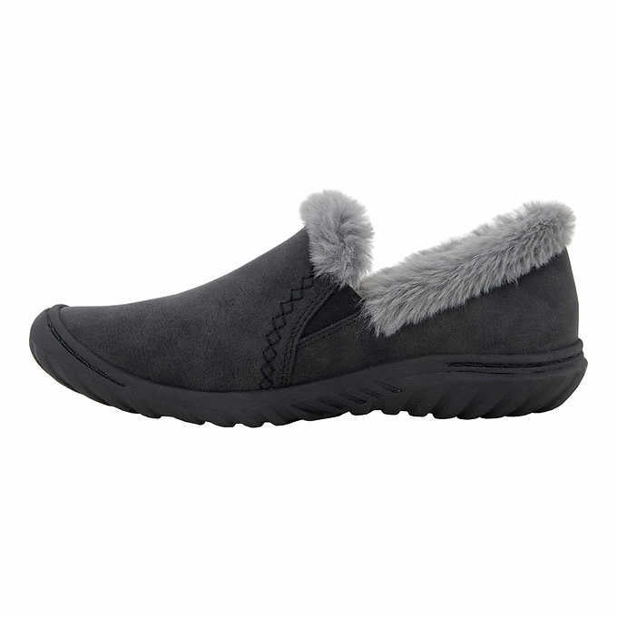 JSport Willa Ladies Size 7.5, Slip on Faux Fur All Terra Shoes, Black, Customer Return
