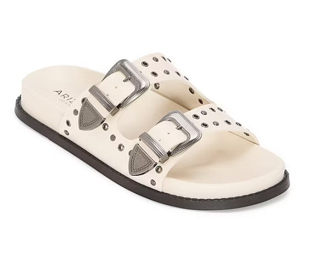 Arizona Jean Co Women's Size 8.5, Montego Double Buckle Footbed Sandals, Cream