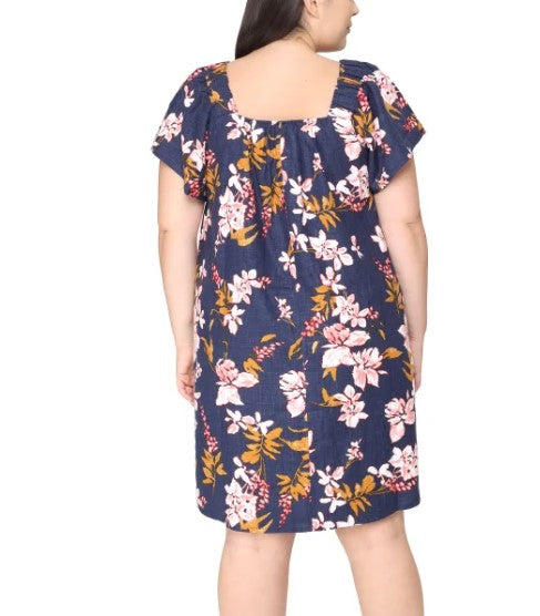 Nicole Miller Ladies' Size XXL (18) Linen Blend Dress, Blue Floral Print