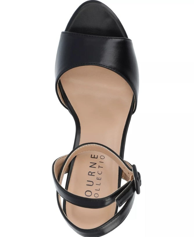 Journee Women Size 9.5, Nairri Platform Block Heel Dress Sandals, Black Grade A