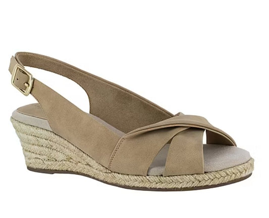 Easy Street Women's Size 6.5, Maureen Espadrille Wedge Sandals, Beige, Grade A