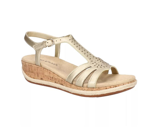 Easy Street Women's Size 7.5 N, Dorinda Cork Wedge Comfort Sandals, Gold