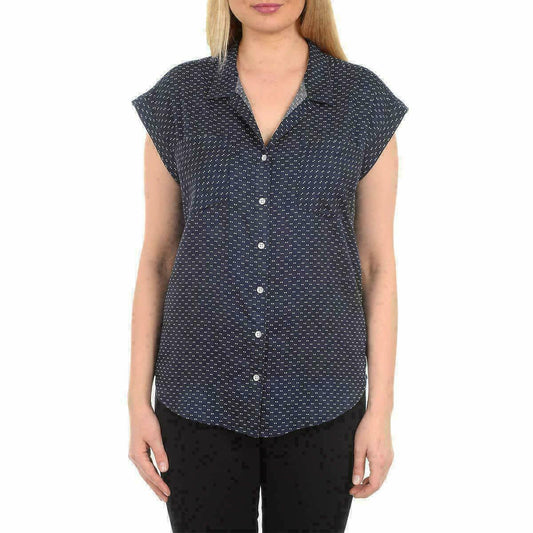 Jachs Girlfriend Ladies' Size X-Small Short Sleeve Blouse, Navy Blue, Customer Return
