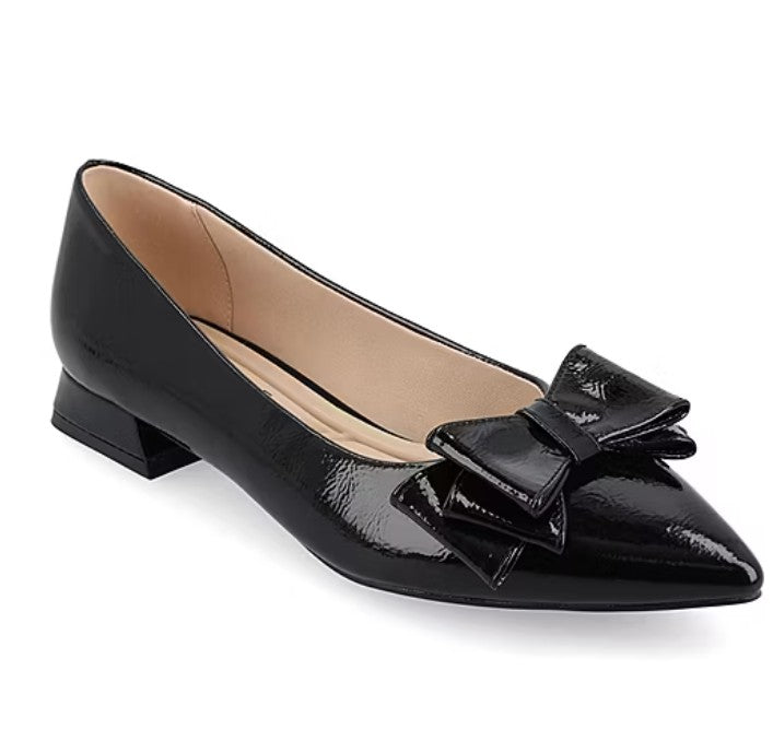 Journee Collection Ophelia Women Size 11, Pointed Toe Ballet Flats, Patent Black