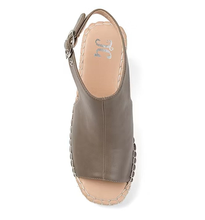 Journee Women's Size 10 Wide, Crew Espadrille Wedge Sandals, Taupe