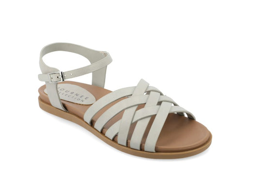 Journee Collection Women's Size 10, Kimmie Ankle Buckle Flat Sandals, Grey