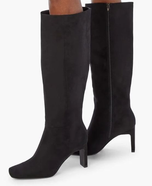 JUSTFAB EVELYN Women's Size US 9.5 M, Tall Heeled Boot, Black Faux Suede, Customer Return