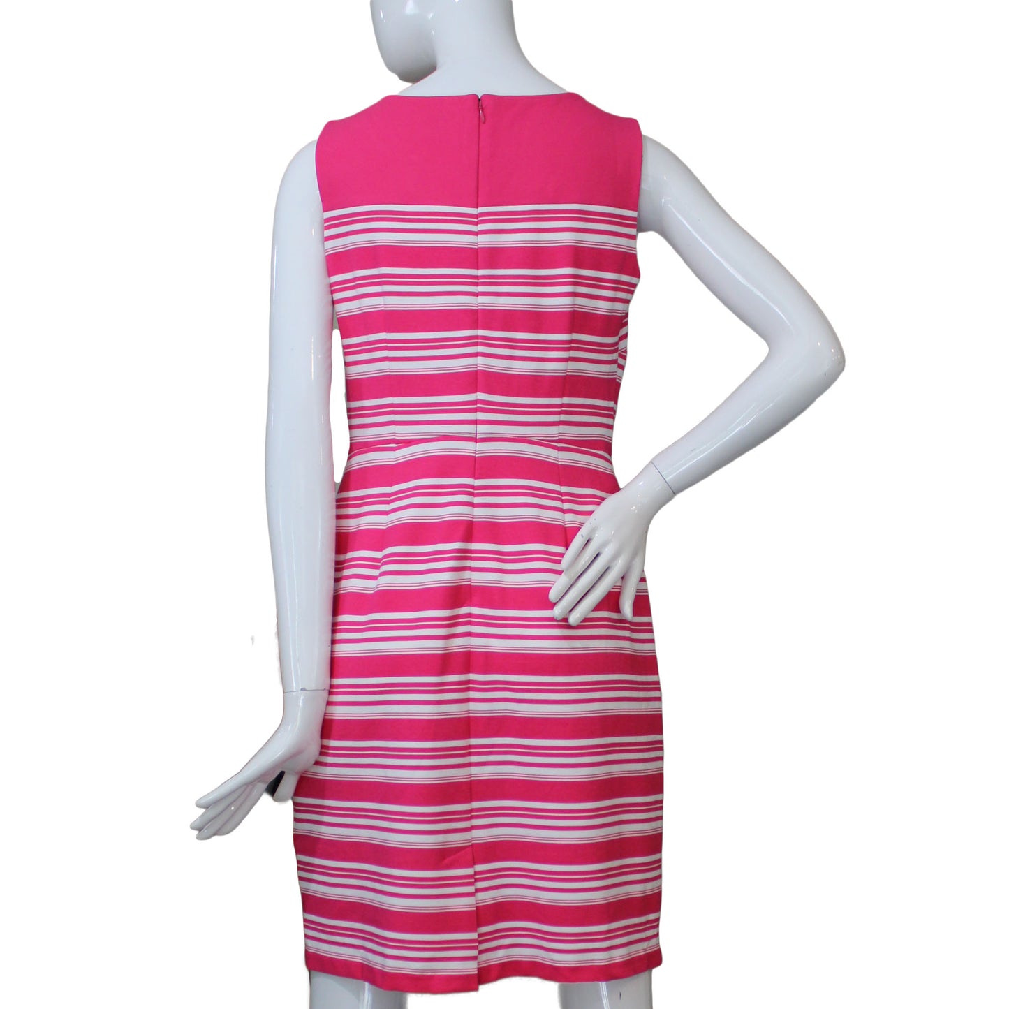 Lands End Women 4 Petite Sleeveless Ponte Sheath Dress, Hot Pink Stripe