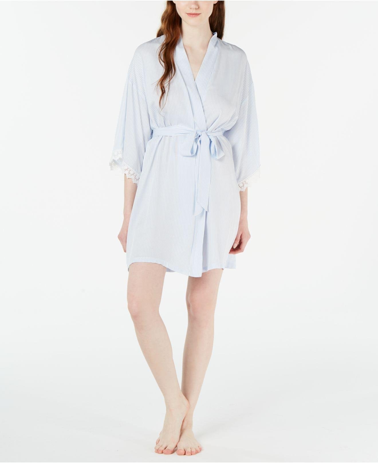 Linea Donatella Womens Striped Wrap Robe NWT (Blue Ivory, L/XL)