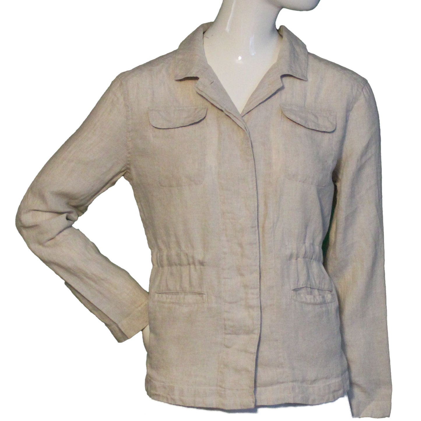 Lands End Women's Size 2 Petite, Long Sleeve Linen Jacket, Light Stone