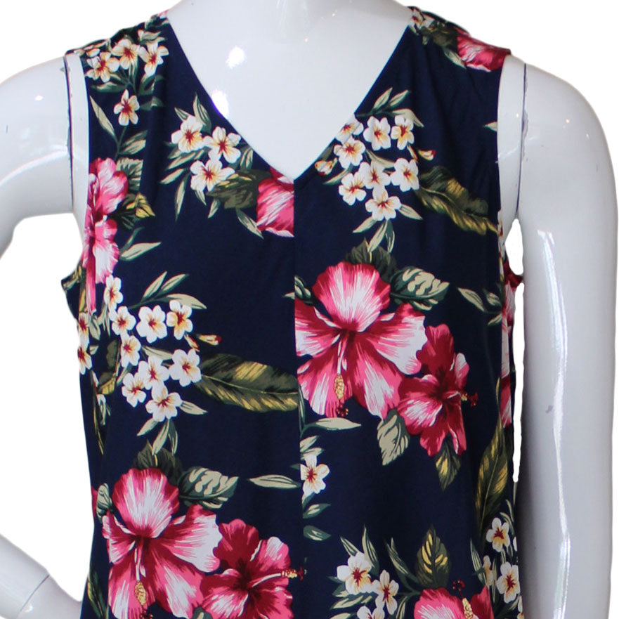 Lands End Women's 4 Petite, Sleeveless Trapeze Dress, Hibiscus Floral