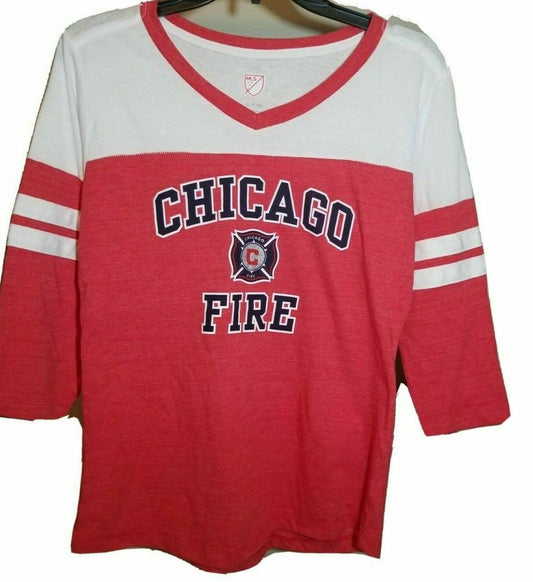 MLS Chicago Fire Women's Small or XL, 3/4 Sleeve V-Neck T-Shirt