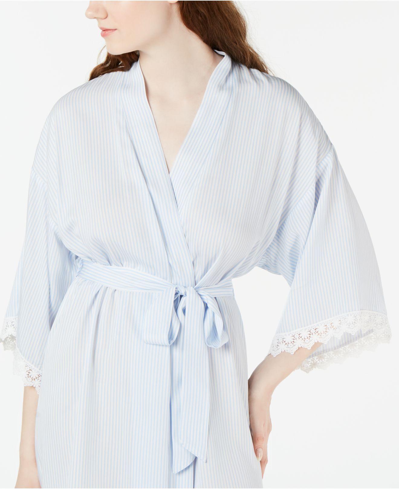 Linea Donatella Womens Striped Wrap Robe NWT (Blue Ivory, L/XL)